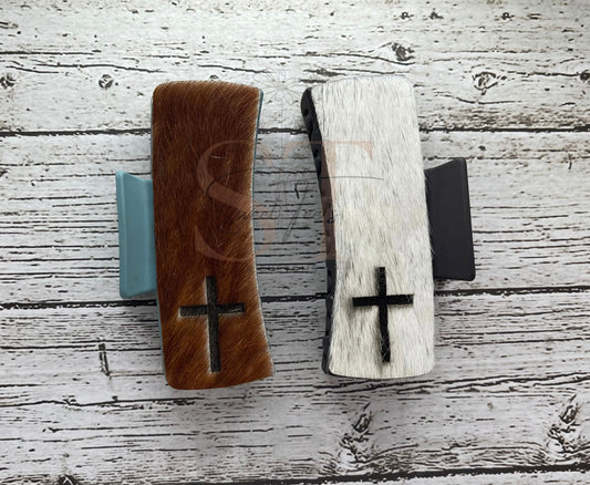 Large Cross Cowhide Hair Clip ***PLEASE READ DESCRIPTION***